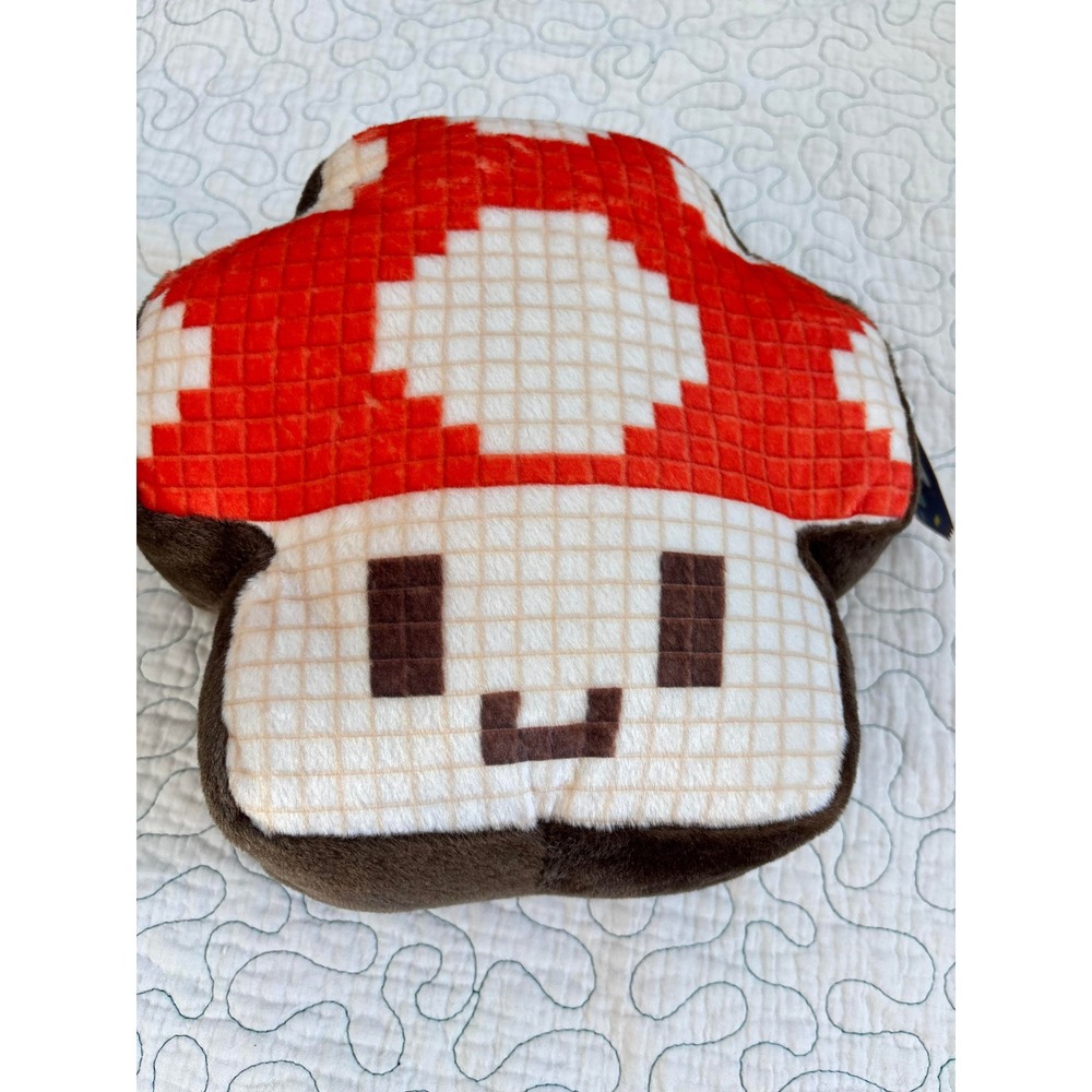 FAO Nintendo Super Mario Mushroom Power Up 8-Bit Pixel Plush Decorative Pillow